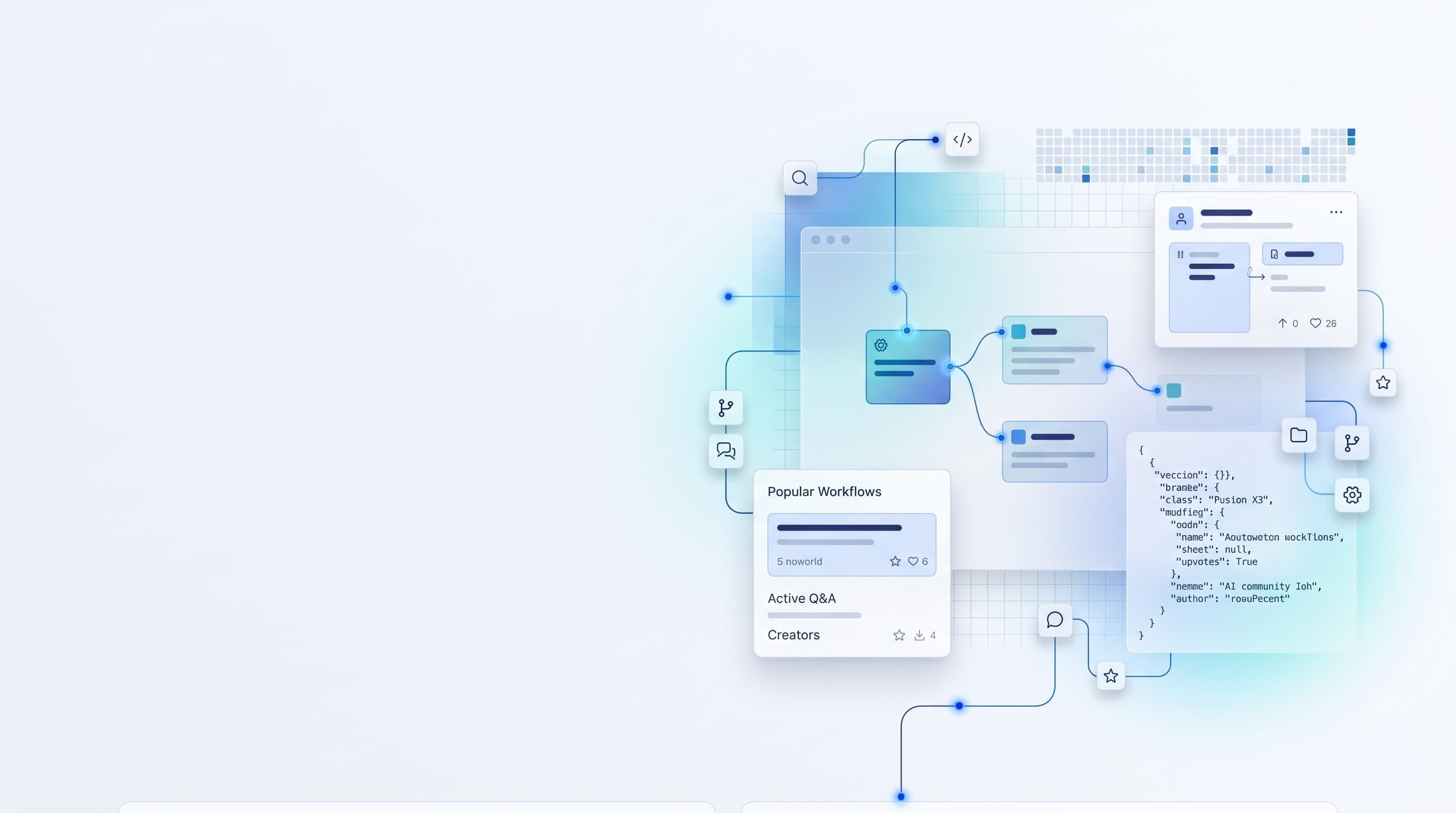 Illustration of connected automation workflow nodes and code